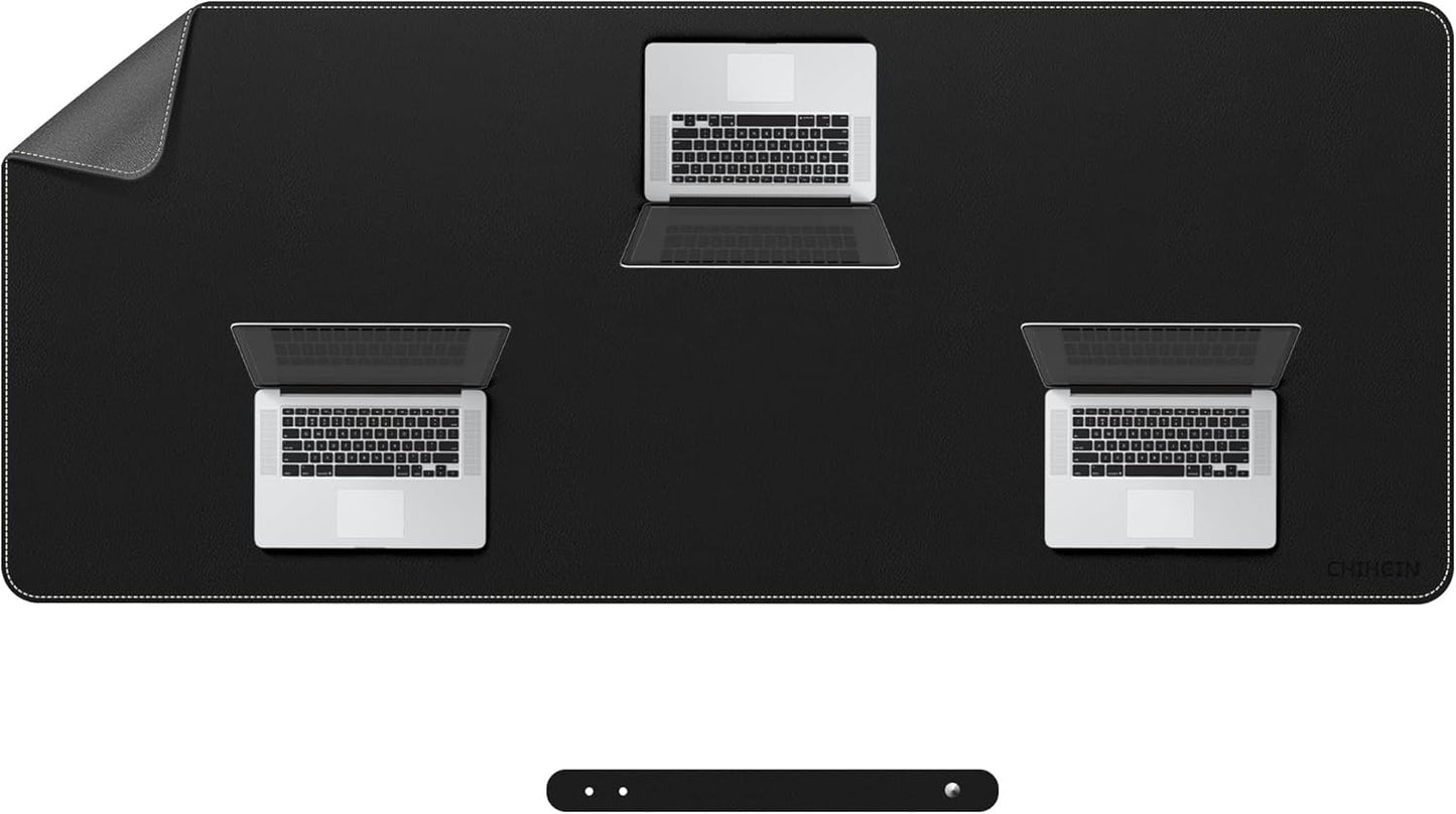 Chihein 2XL 35" x 16" Cork & PU Leather Desk Mat, Dual Sided Desk Pad Protector, Waterproof Writing Blotter for Gaming, Office, Home (Black)