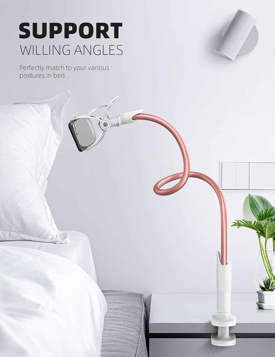 Lamicall Gooseneck Phone Holder for Bed - Cell Phone Mount Clamp Clip, Flexible Long Arm, Overhead Mount for Desk Headboard Bedside, Gifts for iPhone Air 17 Pro Max, 16 15 14 Pro Max and 4-7" Phone