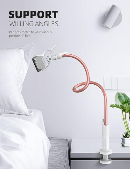 Lamicall Gooseneck Phone Holder for Bed - Cell Phone Mount Clamp Clip, Flexible Long Arm, Overhead Mount for Desk Headboard Bedside, Gifts for iPhone Air 17 Pro Max, 16 15 14 Pro Max and 4-7" Phone