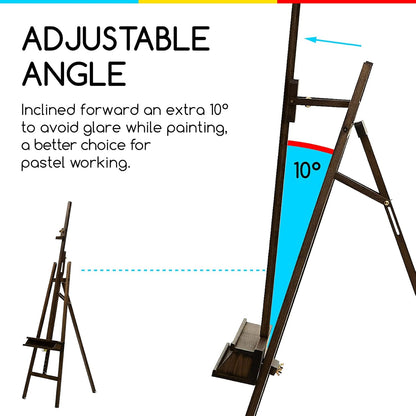 MEEDEN Large Painters Easel Adjustable Solid Beech Wood Artist Easel, Studio Easel for Adults with Brush Holder, Holds Canvas up to 48" - Walnut