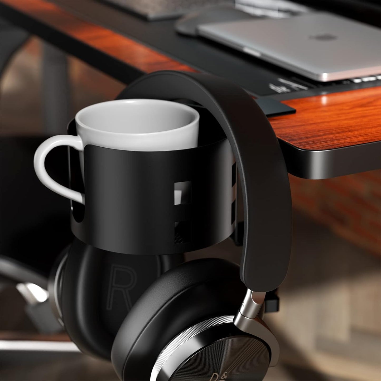 Deeper Desk Cup Holder, OOKUU Anti-Spill Cup Holder for Desk or Table, Sturdy and Durable, Easy to Install, Enough to Hold Coffee Cups, Water Bottles, Gaming PC Office Accessories, Black