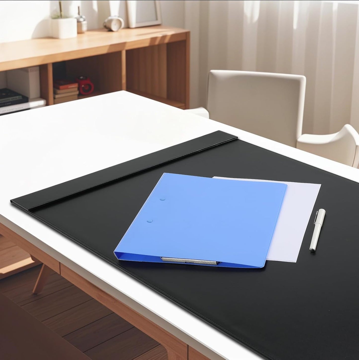 24" x 18" Leather Desk Blotter with Top Rail for Writing Leather Executive Desk Pad Protector Desk Mat for Office Home Workplace Black