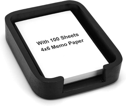 4x6 Memo Paper Holder Organizer for Desk Black Wooden Note Paper Tray with 100 Sheet Blank Memo Pads 4x6 Index Card Tray Black Wood Sticky Note Holder for Office Home School