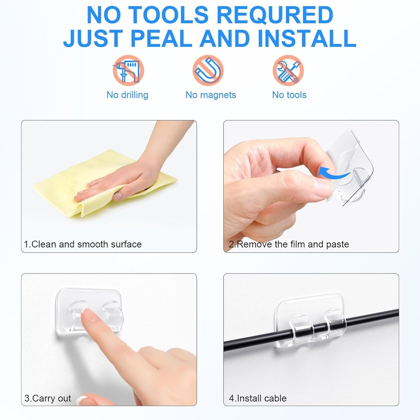30Pcs Hooks for Outdoor String Lights, Heavy Duty Cable Clips with Waterproof Adhesive Strips, Tool-Free Installation, No Damage, for Christmas Lights and Garden Balcony Decorations