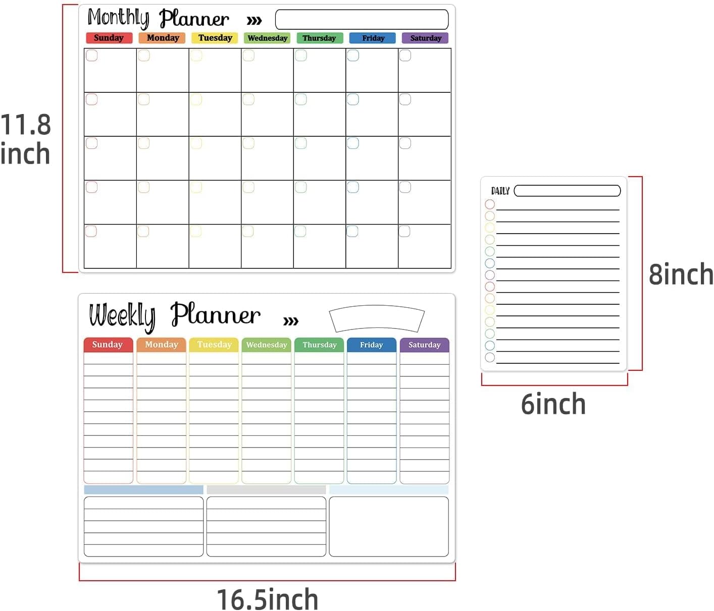 Hivillexun 3-Pack Magnetic Dry Erase Calendar Whiteboard Set for Fridge, Wall & Refrigerator Organisation – Monthly, Weekly & Daily Planners – Includes 8 Markers & Eraser