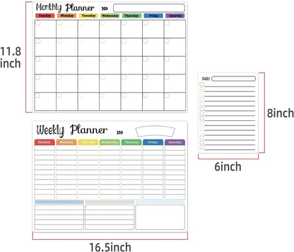 Hivillexun 3-Pack Magnetic Dry Erase Calendar Whiteboard Set for Fridge, Wall & Refrigerator Organisation – Monthly, Weekly & Daily Planners – Includes 8 Markers & Eraser