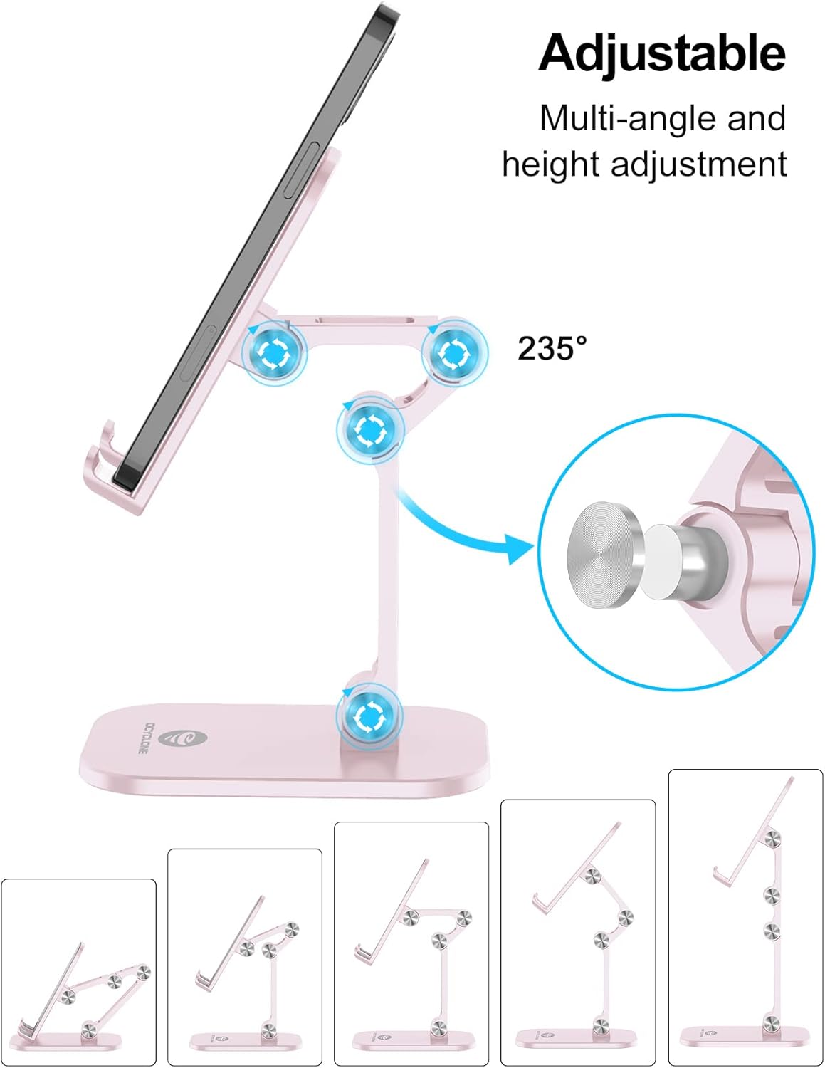 OCYCLONE Phone Stand, Cell Phone Stand Holder for Desk Office Accessories Adjustable Height and Angle Foldable iPhone Stand Compatible with 4"-13" All Phones iPad Tablet - Black