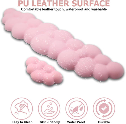 Cloud Wrist Rest Keyboard, PU Leather Memory Foam Wrist Rest for Computer Keyboard, Ergonomic Keyboard Wrist Rest and Cute Mouse Wrist Rest for Gaming,Office,Computer,Typing Pain Relief,Pastel Green