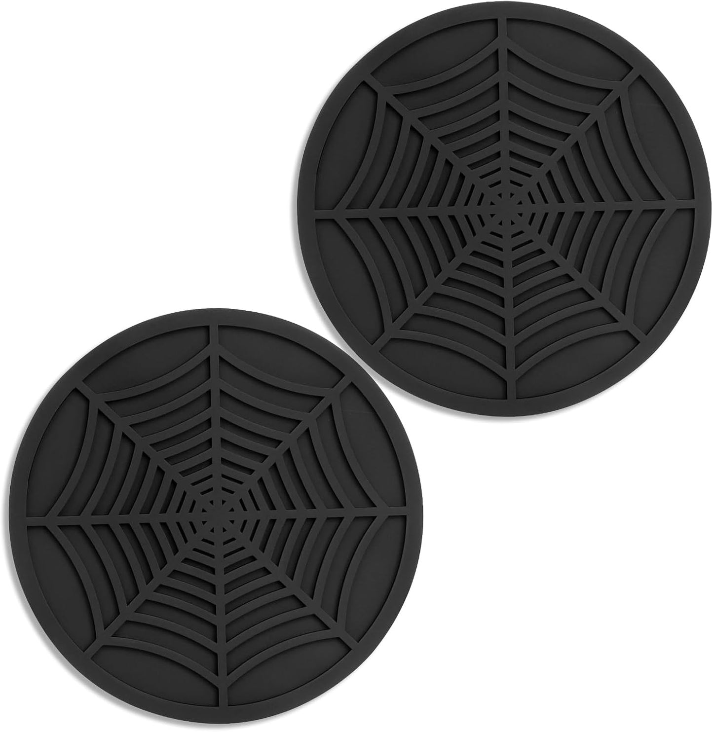 2 Pack Silicone Coasters for Drinks, Round Black Coaster with Deep Tray Grooved Design Cup Mat, Washable Heat Resistant Durable Non-Slip Coasters for Coffee Table Wooden Desk Kitchen Bar