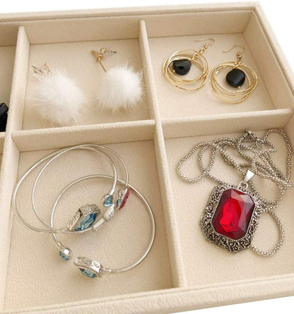 Velvet Sunglasses Organizer Tray 4 Slot, Stackable Eyewear & Glasses Display Case, Premium Beige Velvet, Scratch-Free Lining, Drawer Insert for Dressing Table Vanity Home Retail Trade Show