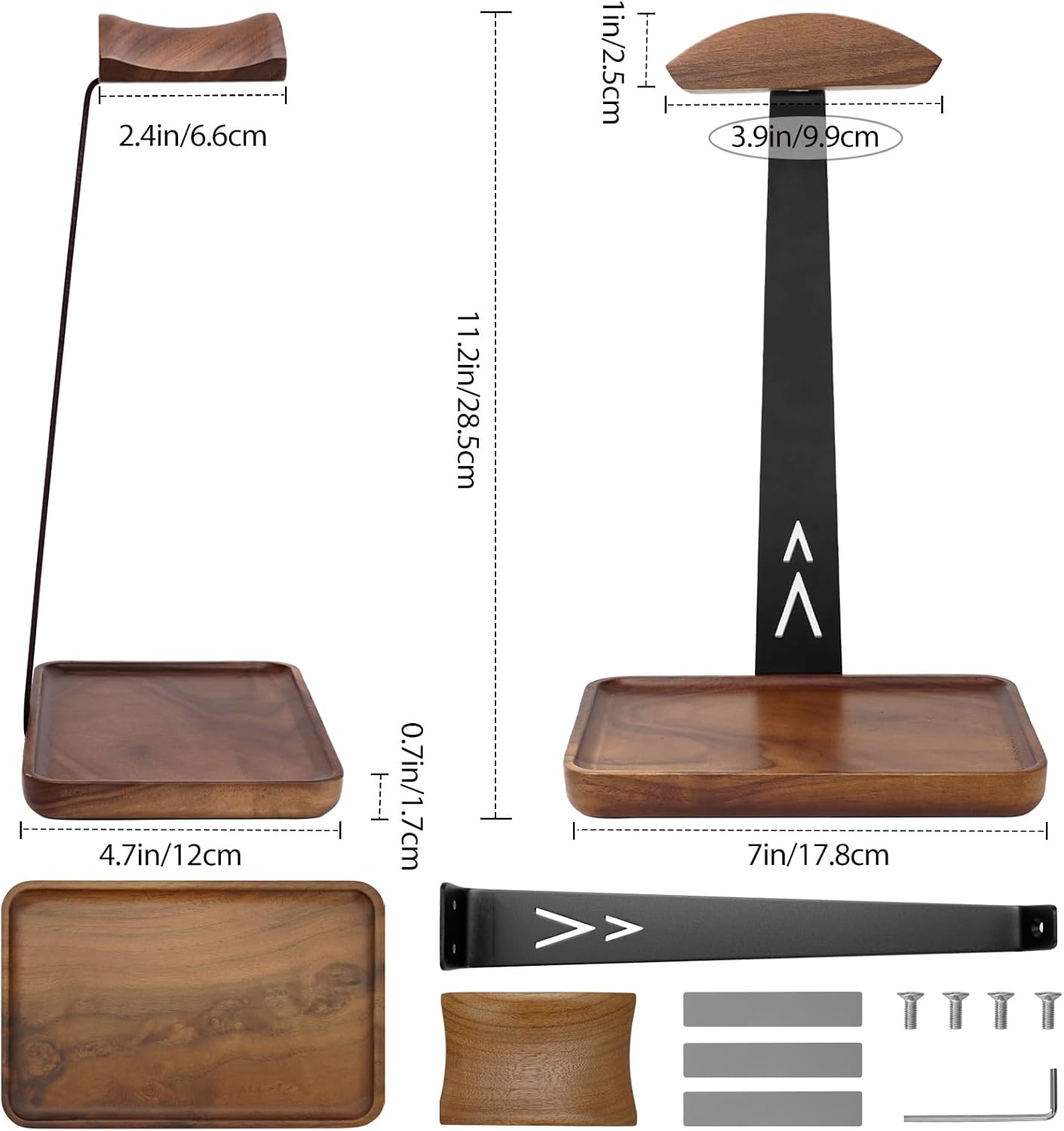 GEVO Headphone Stand, Walnut Wood Headset Stand with Storage Base, Gaming Equipment Accessories for Husband, Teens, Boyfriends, Brothers, and Gamers