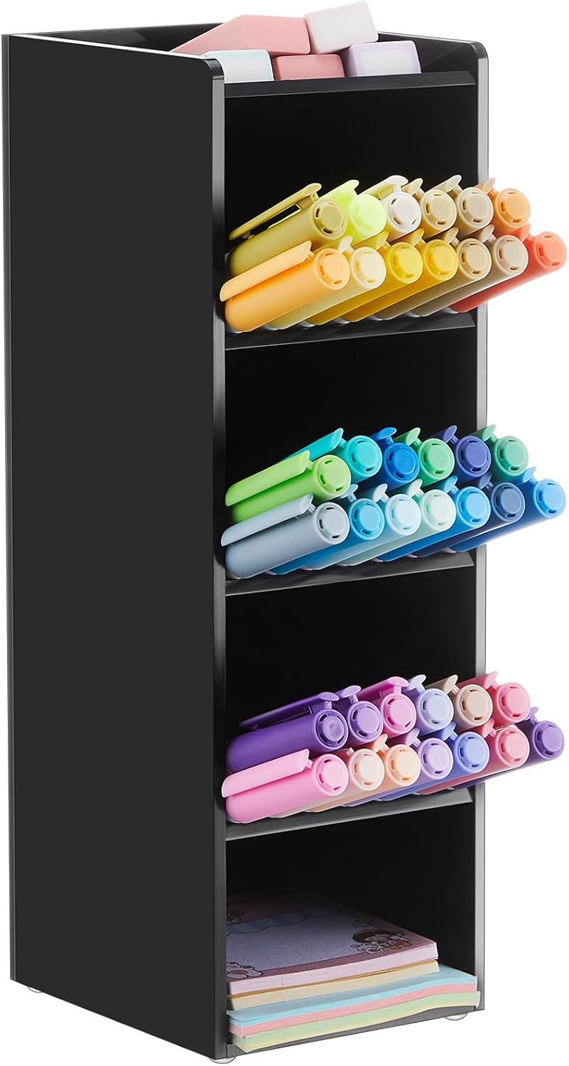 MotiMind Acrylic Pen Organizer Storage for 250 Markers Vertical Marker Organizer Acrylic Pen Display Holder for Office Desk Desktop Stationery Pencil Storage, Clear, 13 x 4 x 12.4 Inch