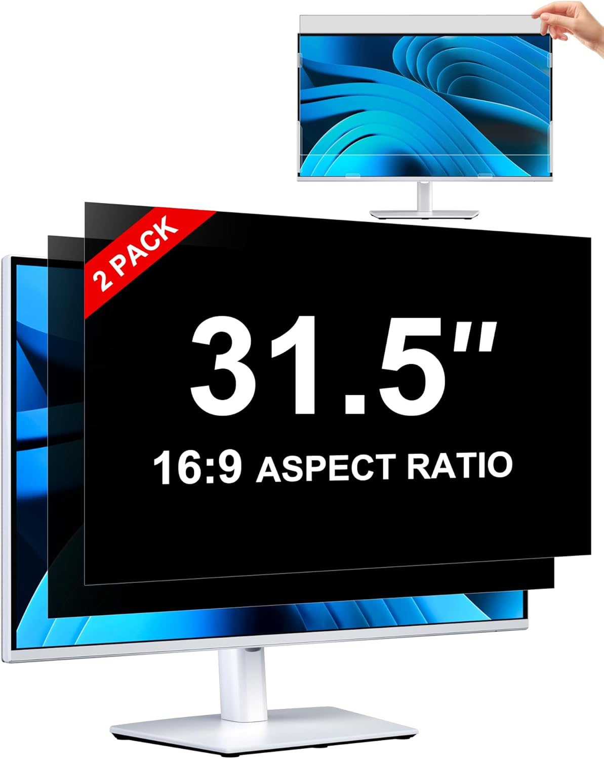 [2-Pack] Privacy Screen For Computer Monitor, 27-Inch 16:9 Aspect Ratio; Anti Spy/Bule Light/Glare And Eye Protection, 2 Install Ways Removable For Office, Airport, Cafe And Other Public Area; Diagonal 27 Inches, Width 23.53 Inches, Height 13.24 Inches