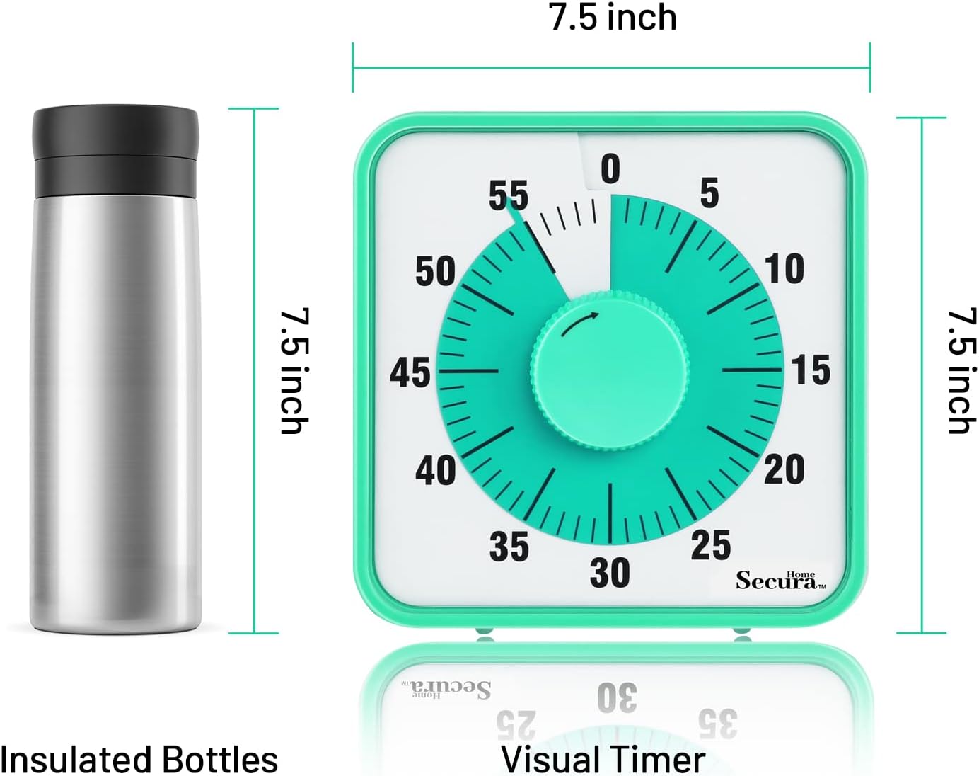 Secura Home 60-Minute Visual Timer, 7.5 Inch Oversize Countdown Timer Clock for Kids and Adults, Durable Mechanical Time Management Tool with Magnetic Backing （Dark Green）
