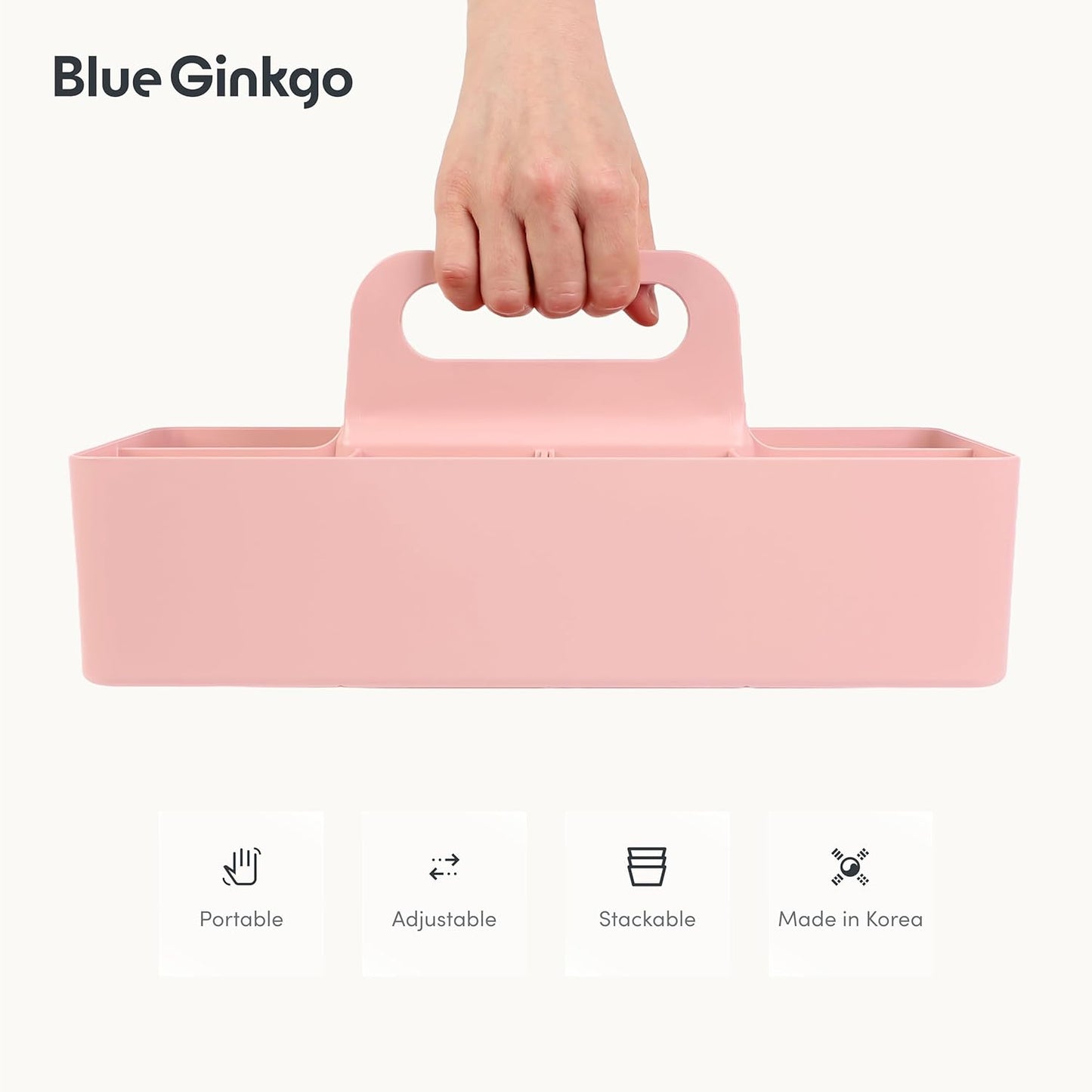 BLUE GINKGO Stackable Organizer Caddy – Korean-Made Portable Tote for Bathroom, Office, Crafts, or School Supplies (Rectangle, White)