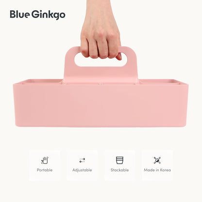 BLUE GINKGO Stackable Organizer Caddy – Korean-Made Portable Tote for Bathroom, Office, Crafts, or School Supplies (Rectangle, White)