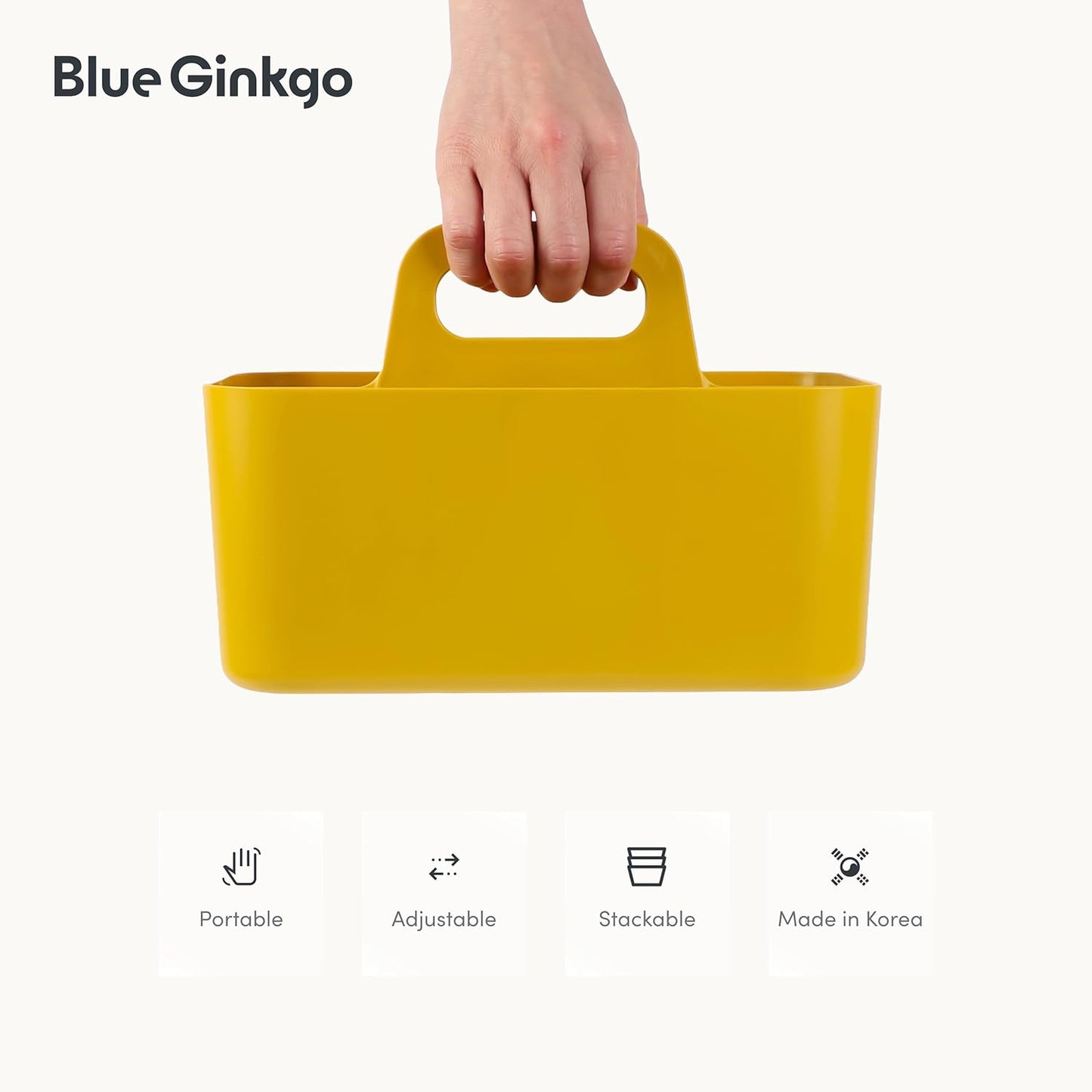 BLUE GINKGO Stackable Organizer Caddy – Korean-Made Portable Tote for Bathroom, Office, Crafts, or School Supplies (Rectangle, White)