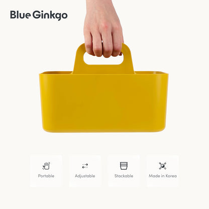 BLUE GINKGO Stackable Organizer Caddy – Korean-Made Portable Tote for Bathroom, Office, Crafts, or School Supplies (Rectangle, White)
