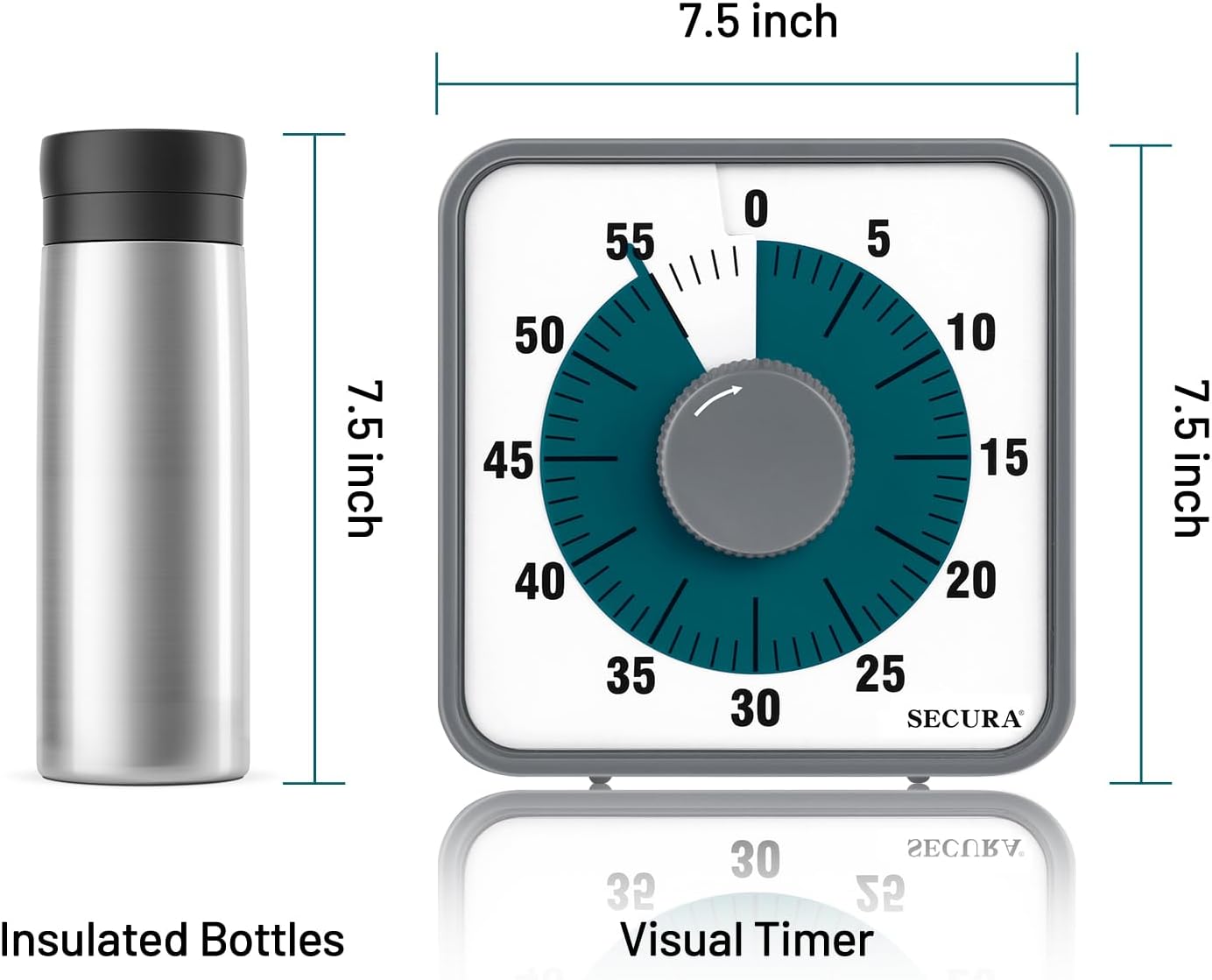 Secura 60-Minute Visual Countdown Timer, 7.5-Inch Oversize Classroom Visual Timer for Kids and Adults, Durable Mechanical Kitchen Timer Clock with Magnetic Backing (Blue)