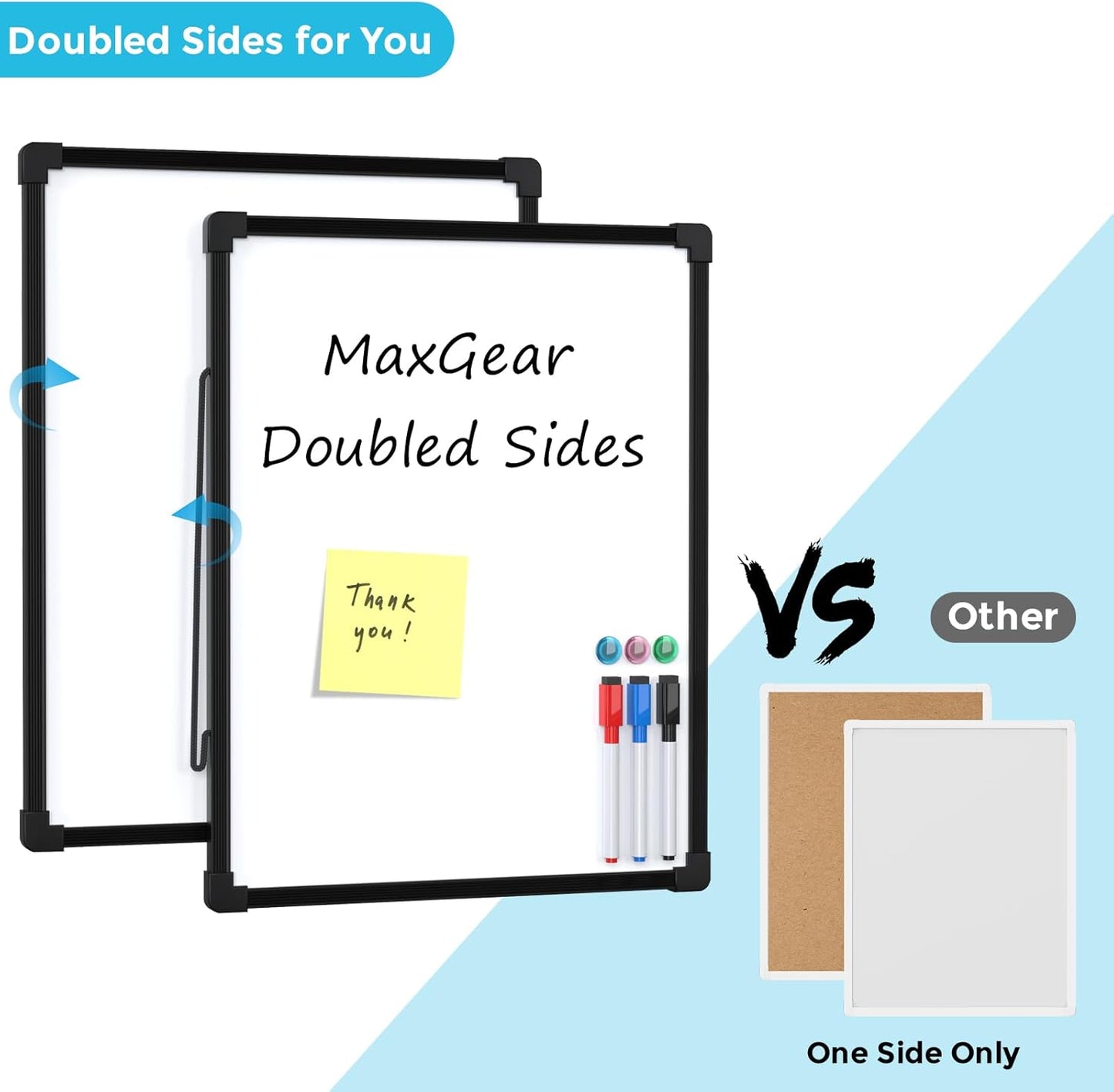 MaxGear Double-Sided Dry Erase Board for Wall, 16"x12" Hanging Whiteboard, Small Dry Erase White Board with 3 Markers and 4 Magnets, Portable Whiteboard for Planning, Drawing, Memo, to Do List