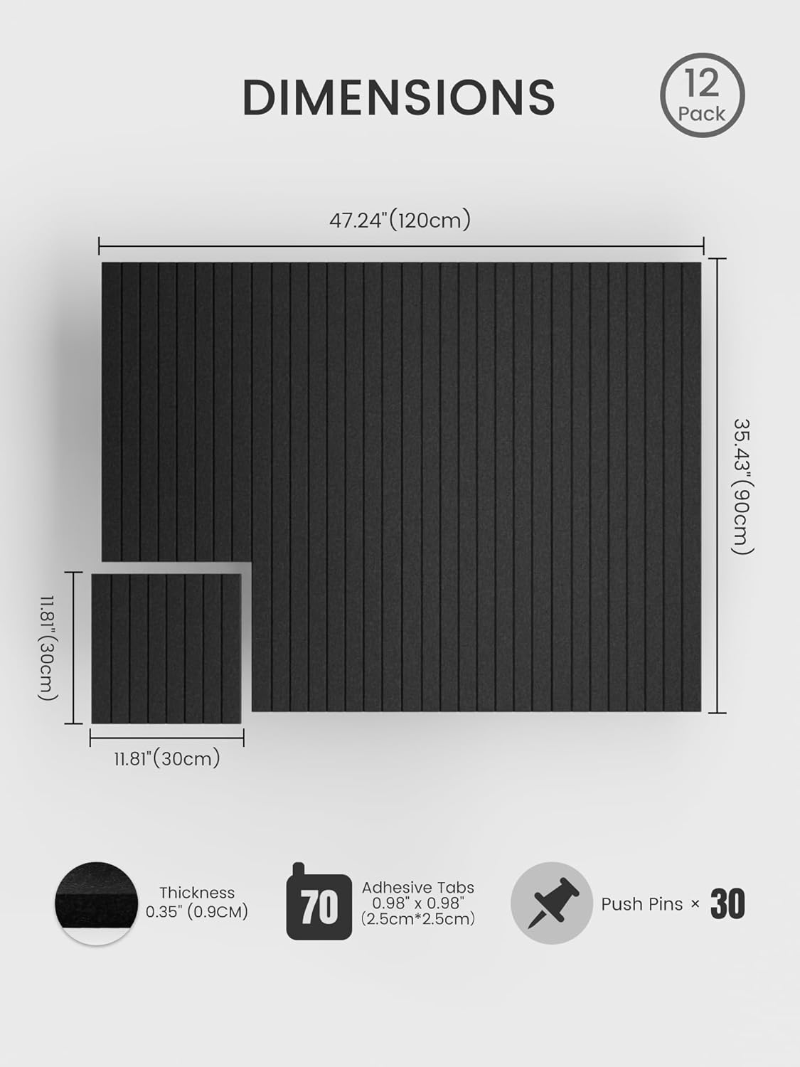 Bumusty Large Cork Board Alternative-48 x 36" Felt Bulletin Board Tiles, with 30 Pushpins, 70 Adhesive Tabs, Fine-Stripe 12-Pack, Cork Boards for Office Push Pin Board Felt Board-Oatmeal
