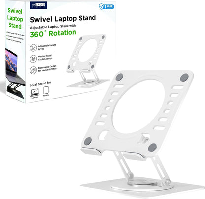 Uncaged Ergonomics Swivel Laptop Stand for Desk, Adjustable Computer iPad Stand for Desk w/ 360 Rotation, Portable Laptop Holder for Home Office Ergonomic Supplies