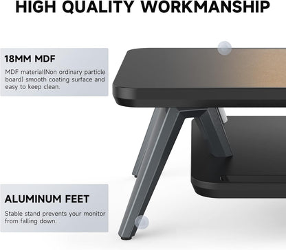 Fenge Dual Monitor Stand, Monitor Stands Riser for 2 monitors, 42.5 Inch Wood Desk Shelf with Storage Organizer and Cable Management for Office Desk Accessories