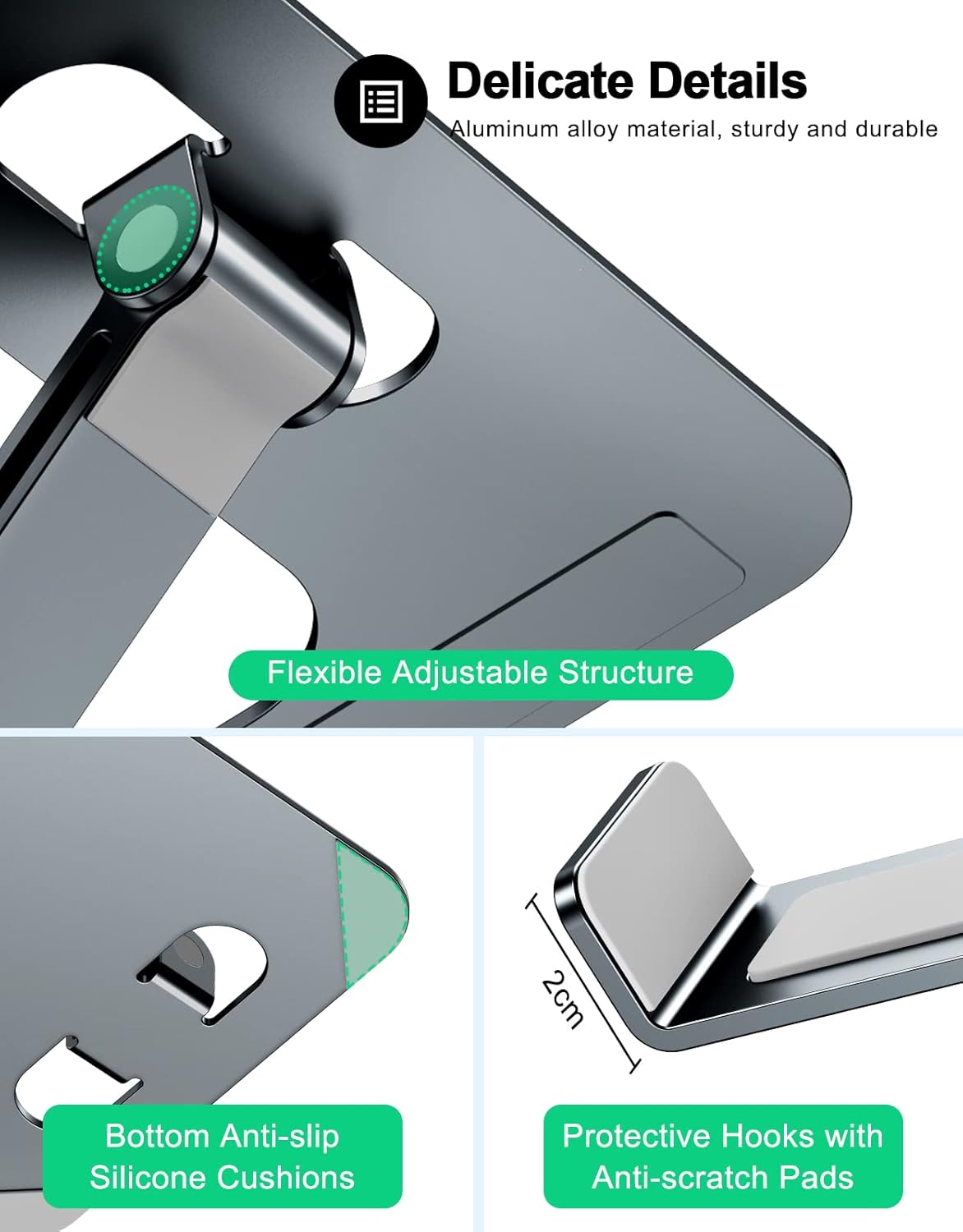 RIWUCT Foldable Aluminum Alloy Laptop Stand for Desk, Height Adjustable Ergonomic Computer Stand for Laptop, Portable Laptop Riser Holder Notebook Mount Compatible with MacBook Pro Air/HP/Dell 10-16"
