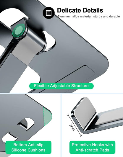 RIWUCT Foldable Aluminum Alloy Laptop Stand for Desk, Height Adjustable Ergonomic Computer Stand for Laptop, Portable Laptop Riser Holder Notebook Mount Compatible with MacBook Pro Air/HP/Dell 10-16"