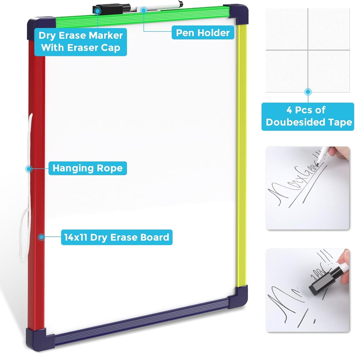MaxGear Double-Sided Dry Erase Board for Wall, 16"x12" Hanging Whiteboard, Small Dry Erase White Board with 3 Markers and 4 Magnets, Portable Whiteboard for Planning, Drawing, Memo, to Do List