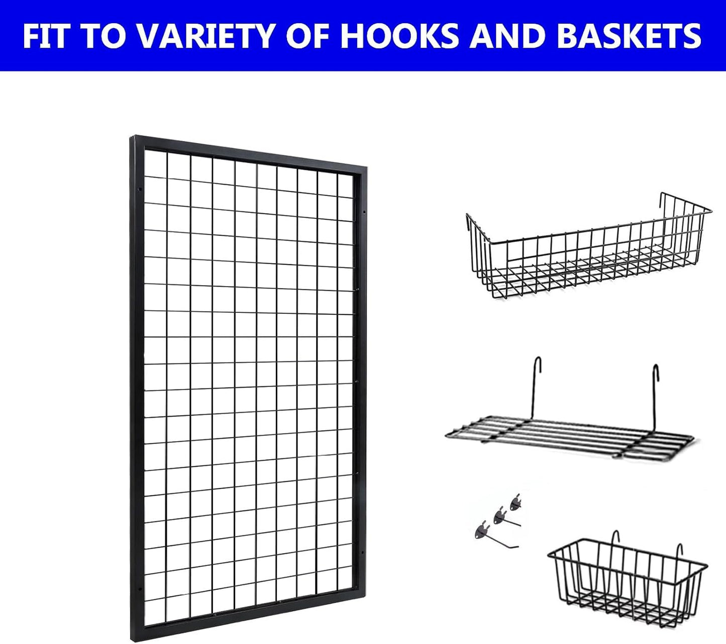 Eastern Tree Metal Grid Wall Panels, Black Wire Grid Panel, Gridwall Display Stand, Heavy Duty Gridwall Panels for Retail Display - 3pcs