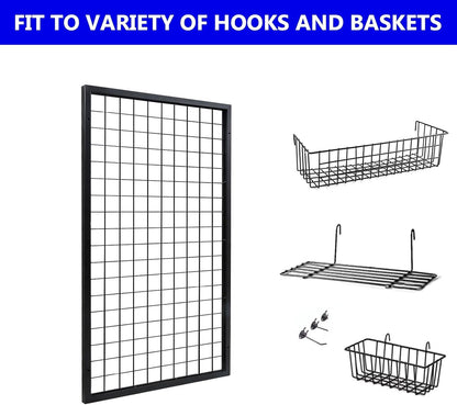 Eastern Tree Metal Grid Wall Panels, Black Wire Grid Panel, Gridwall Display Stand, Heavy Duty Gridwall Panels for Retail Display - 3pcs
