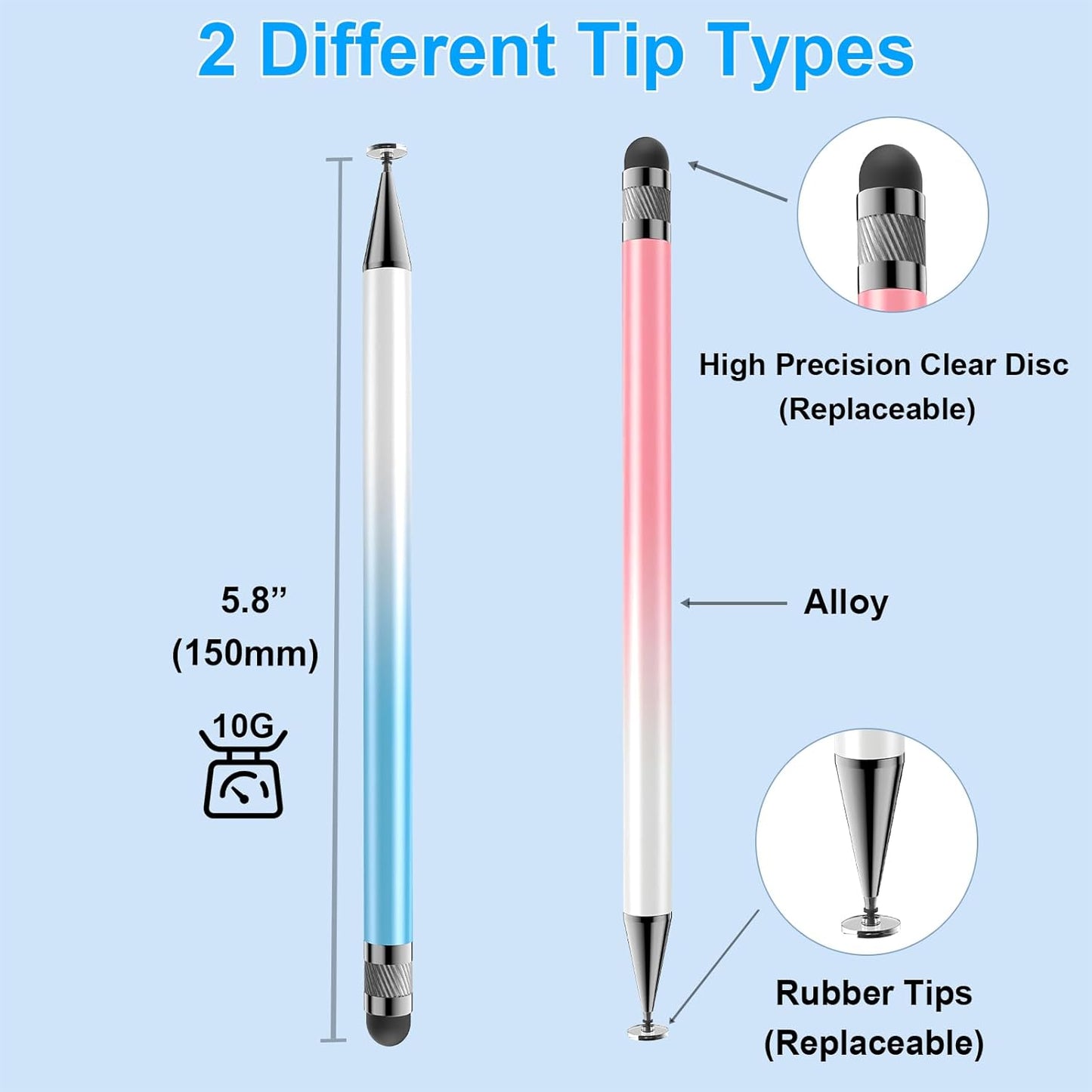 Bopomofo Stylus (5 Pcs), 2-in-1 Stylus Pen for Touch Screen, High Precision and Sensitivity, Suitable for iPhone/ipad/Android Tablets, Compatible with Touch Screens (Black/White/Blue/Rose Gold/Silver)