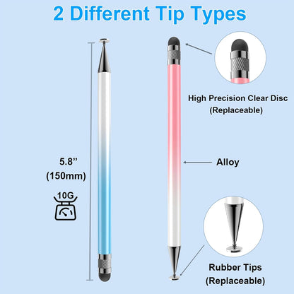 Bopomofo Stylus (5 Pcs), 2-in-1 Stylus Pen for Touch Screen, High Precision and Sensitivity, Suitable for iPhone/ipad/Android Tablets, Compatible with Touch Screens (Black/White/Blue/Rose Gold/Silver)