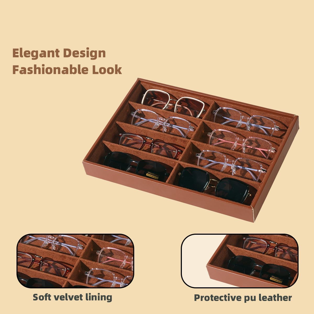 Glasses Holder Box Drawer Sunglass Organizer for Men Clear Storage Case 8 Slot Multiple Reading Glasses Display