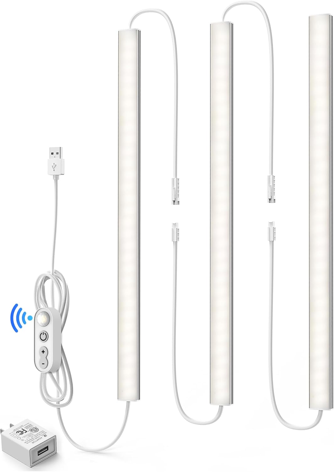 Plug-in Under Cabinet Lighting, Dimmable Under Counter Lights for Kitchen, 2pcs 12 Inch, Warn White 3000K Linkable USB Led Closet Light, Wired Indoor Night Lights Bar for Desk,Sink,Workbench