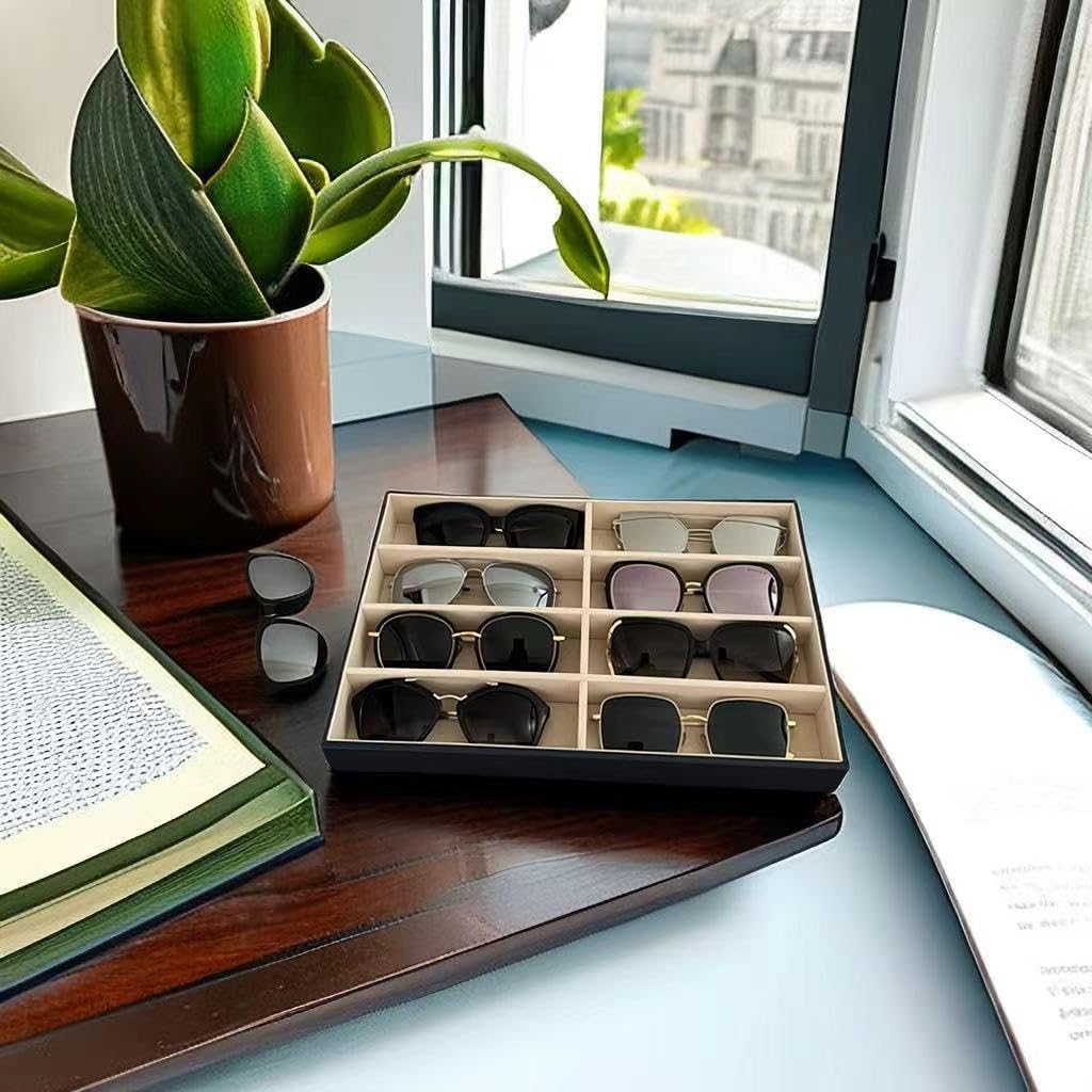 Premium Quality Sunglasses Tray Organizer Display PU Leather Exterior Soft Velvet Liner