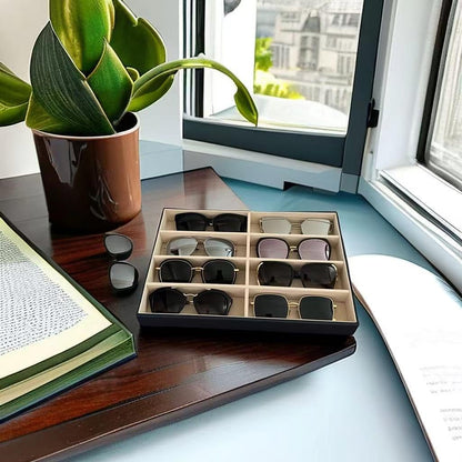 Premium Quality Sunglasses Tray Organizer Display PU Leather Exterior Soft Velvet Liner