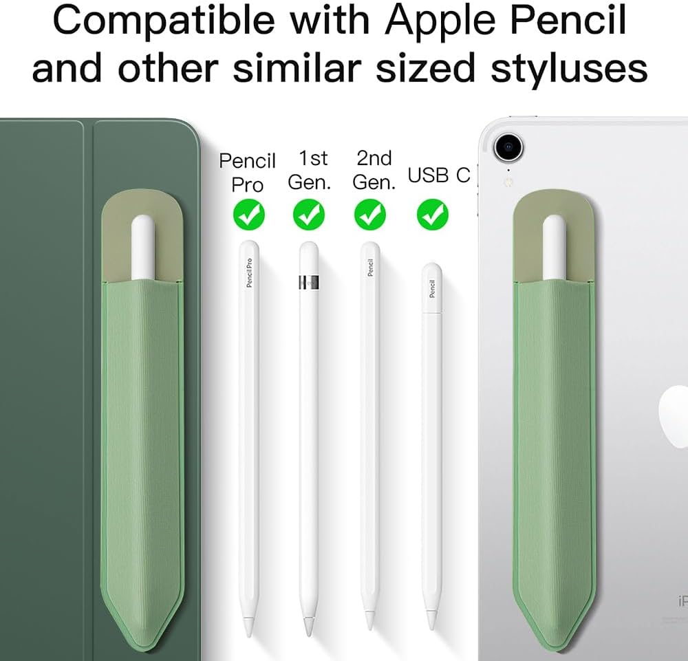 MoKo Pencil Holder Sticker Fit Apple Pencil Pro, Apple Pencil (USB-C), iPencil 1st/2nd Generation, Elastic Pencil Pocket Pouch Adhesive Sleeve Attached to iPad Case for Stylus Pens,Black