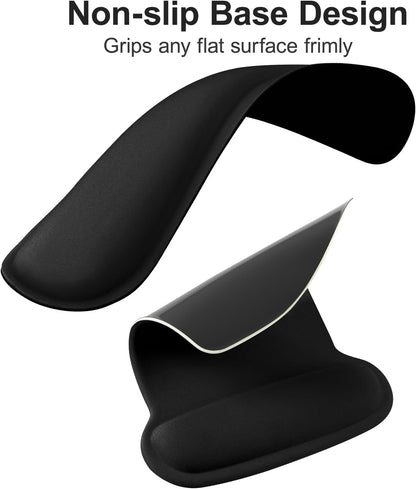 MOSISO Wrist Rest Support for Mouse Pad & Keyboard Set, Ergonomic Mousepad Non-Slip Base Home/Office Pain Relief & Easy Typing Cushion with Neoprene Cloth & Raised Memory Foam, Black