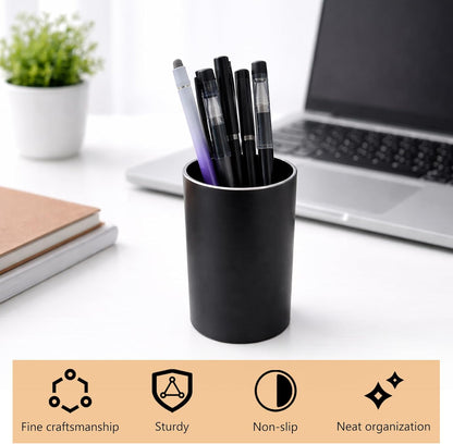 Black Aluminum Pen Holder – Round Metal Pencil Cup Organizer for Desk, Office, School & Home Supplies ﻿
