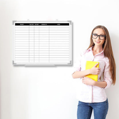 Lincia Aluminum Frame Dry Erase Board with Lines, Double Sided Wall-Mounted Whiteboard for Scheduling, to Do Lists & Weekly Planning, Reusable Calendar for Home & Work(Project Planning Board,24"x18")