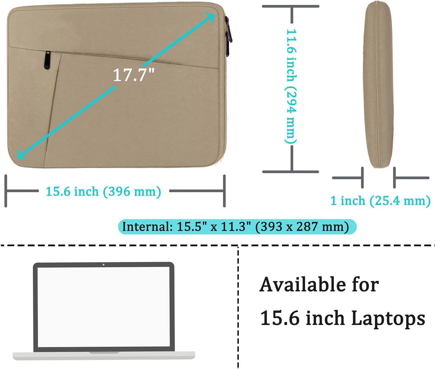 Laptop Case Sleeve 15.6 inch, Durable Shockproof Protective Computer Carrying Cover with Front Pocket, Briefcase Handbags Laptop Sleeve Bag for 15.6 inch HP, Dell, Acer, Asus, Notebook, Black