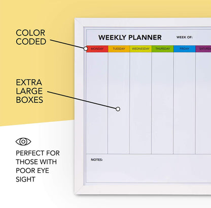 Weekly Dry Erase Board for Wall [17in x 12in] Weekly Whiteboard Planner and Magnetic Calendar - Days of The Week White Board for Schedule, Daily Meal Planner - Includes Full Mounting Kit