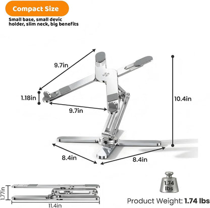 Moallia Laptop Stand with 360 Rotating Base, Computer Notebook Laptop Riser Metal Holder for Desk Collaborative Work, Fully Foldable for Easy Storage, Fits All MacBook, Laptops up to 16 inches, Black