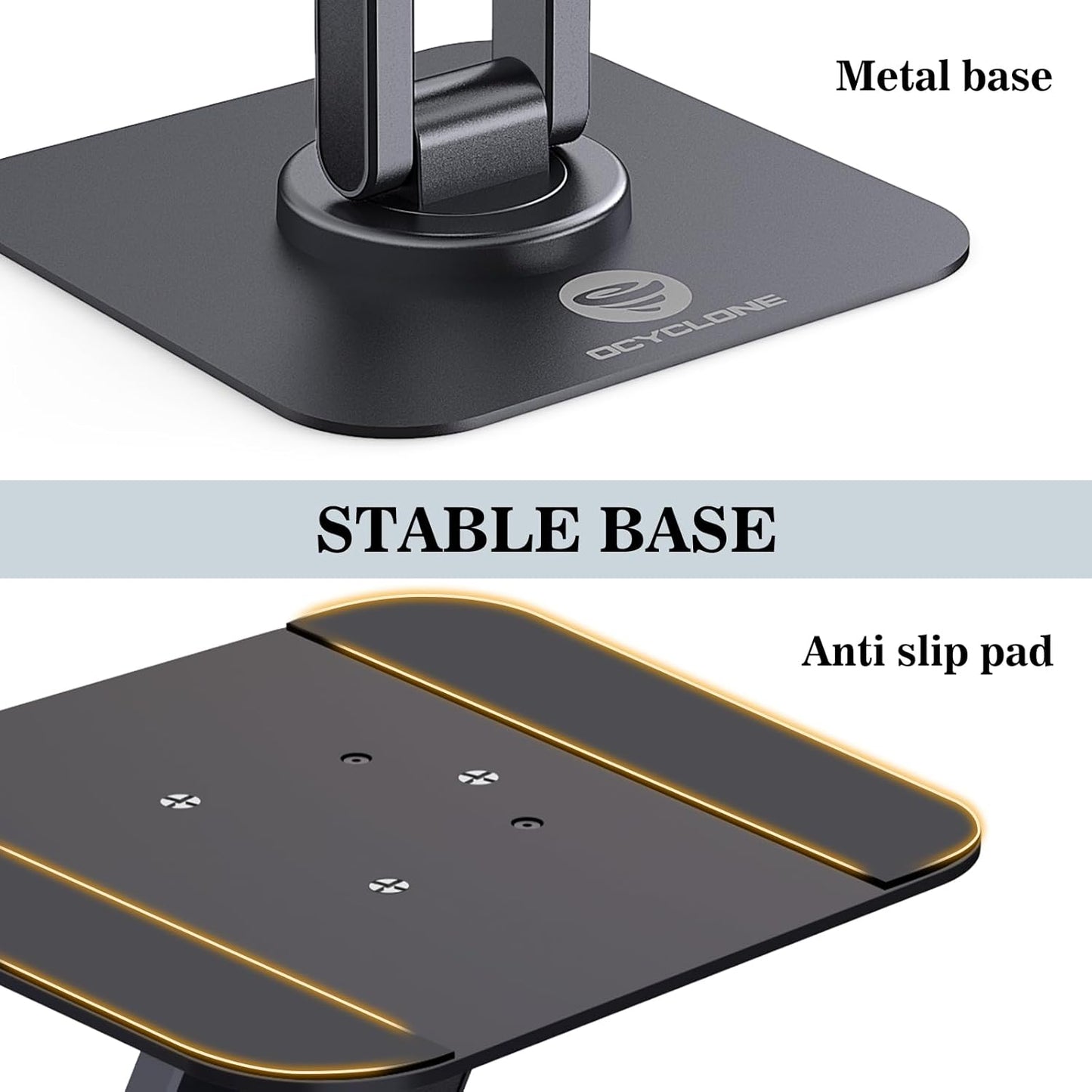 OCYCLONE iPad Stand, 360° Rotating Adjustable Foldable iPad Tablet Stand Holder for Desk Compatible with Kindle Tablet iPad 4" - 15.6" Portable Monitor Stand, Black