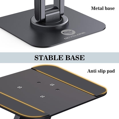 OCYCLONE iPad Stand, 360° Rotating Adjustable Foldable iPad Tablet Stand Holder for Desk Compatible with Kindle Tablet iPad 4" - 15.6" Portable Monitor Stand, Black