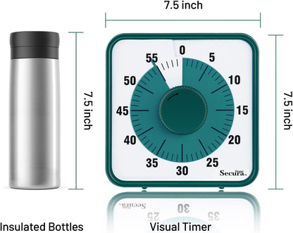 Secura Home 60-Minute Visual Timer, 7.5 Inch Oversize Countdown Timer Clock for Kids and Adults, Durable Mechanical Time Management Tool with Magnetic Backing （Dark Green）