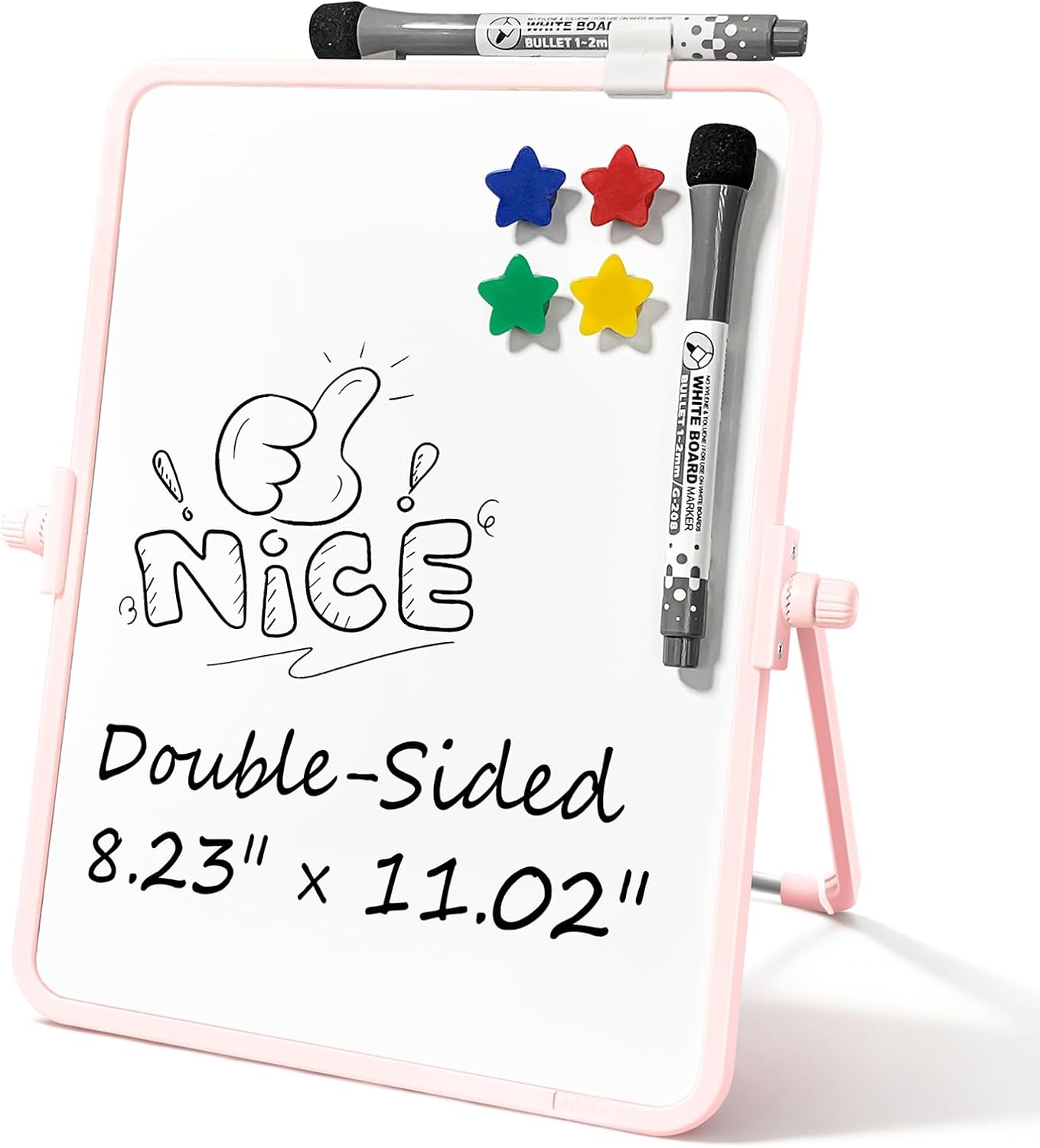Colorful Dry Erase White Board 8.3x11in, Magnetic Desktop Board with Stand, 2 Markers (Eraser Head), 4 Magnets - Double-Sided Easel for Daily Planning, Memo, Office/Home/School (Blue)