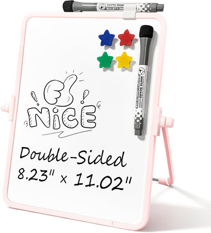 Colorful Dry Erase White Board 8.3x11in, Magnetic Desktop Board with Stand, 2 Markers (Eraser Head), 4 Magnets - Double-Sided Easel for Daily Planning, Memo, Office/Home/School (Blue)